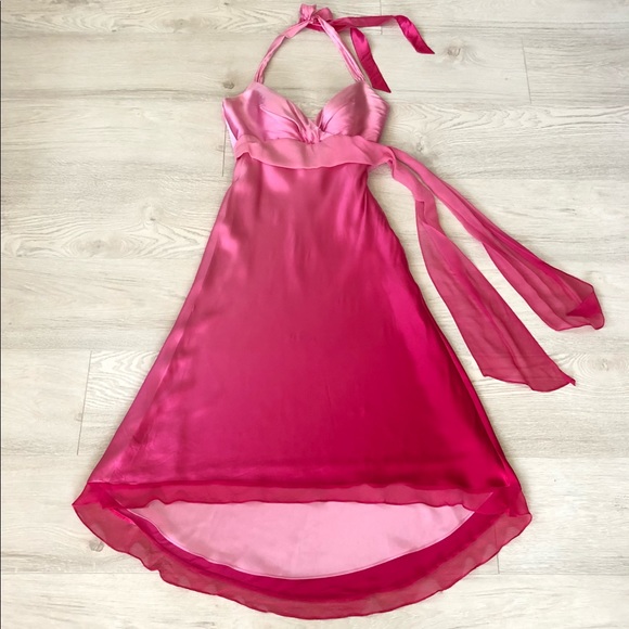 Cache Pink Ombré Silk Halter High Low Gown Dress - Picture 4 of 16